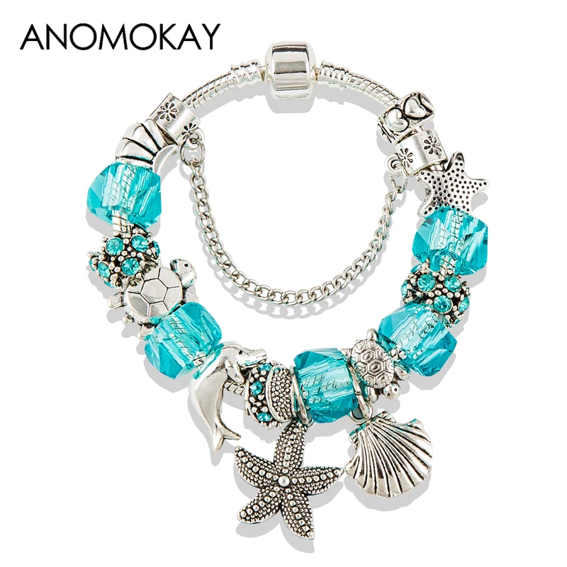 

Hot Ocean Style Irregular Glass Beads Fit Pan Bracelet Starfish Tortoise Women Charm Bracelets & Bangles Diy Jewelry