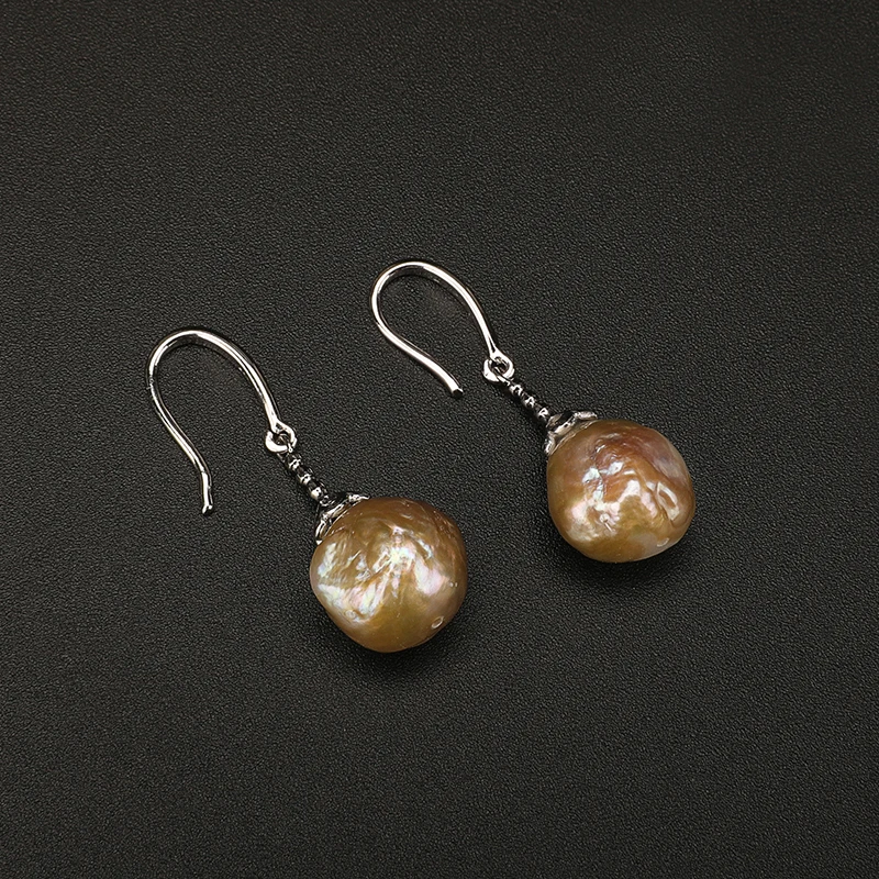 

Shuangsheng Fashion Natural Golden Pearl Women's Earrings 925 Silver Simple and Elegant Wedding Jewelry Mother and Wife's Gift