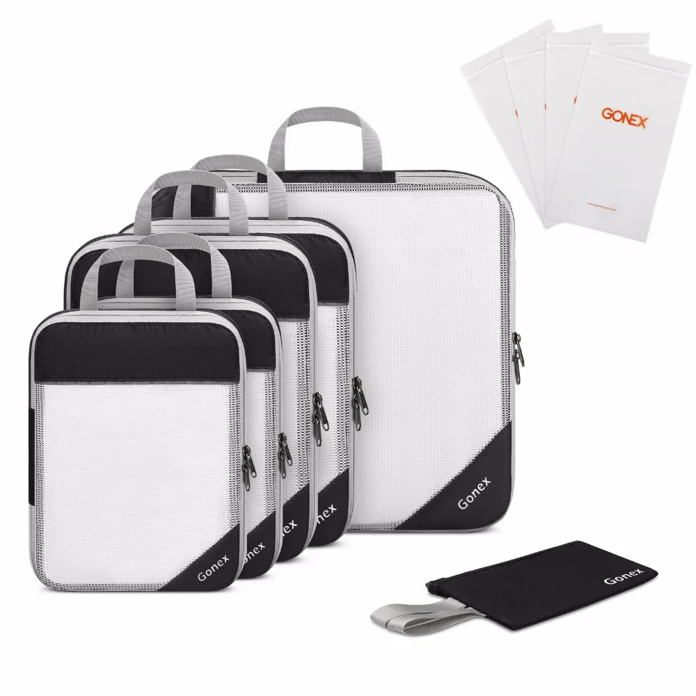 

Gonex 10pcs/set Extensible Travel Bag Organizer Storage Mesh Packing Cubes with Hidden Pocket & 4 Reusable Zip Bags