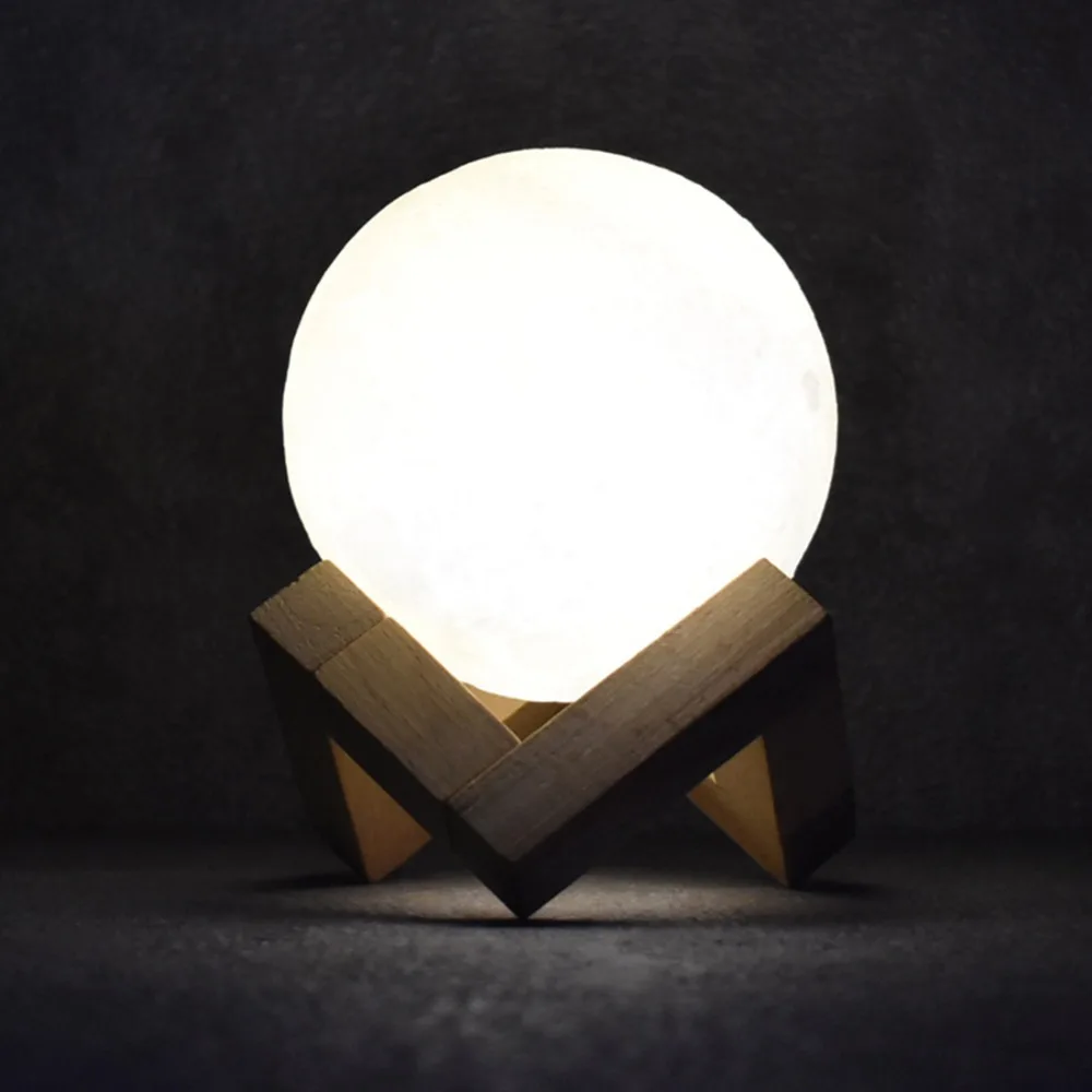  Rechargeable 3D Lights Print Moon Lamp 3 Color & 7 Color Change Touch Switch Bedroom Bookcase Decor - 32862464246