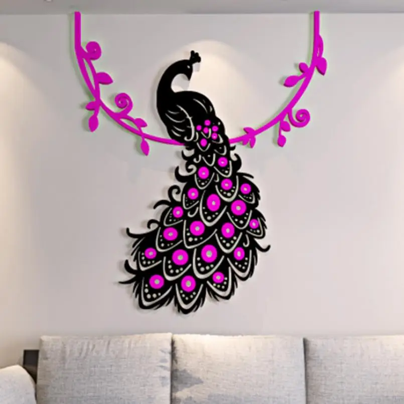

Beautiful Peacock DIY 3D Acrylic Crystal Wall Stickers Living Room Bedroom TV Background Home vinilos decorativos para paredes
