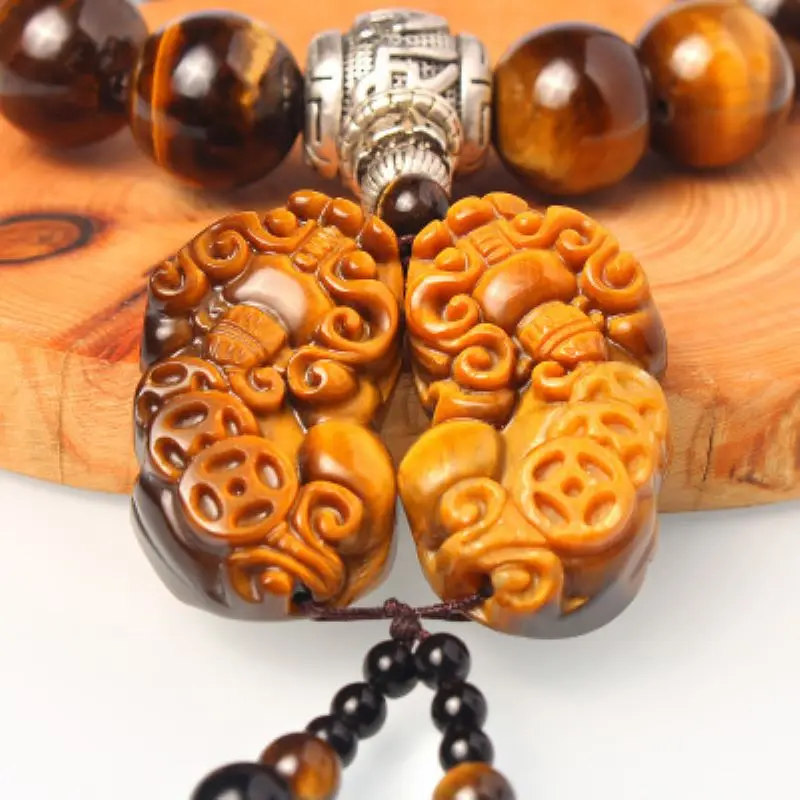 Car Ornament Natural Tiger Eye Stone Car Gear Bead Pendant Interior Gear Beads Peace Symbol Chinese Style Auto Decor Accessories