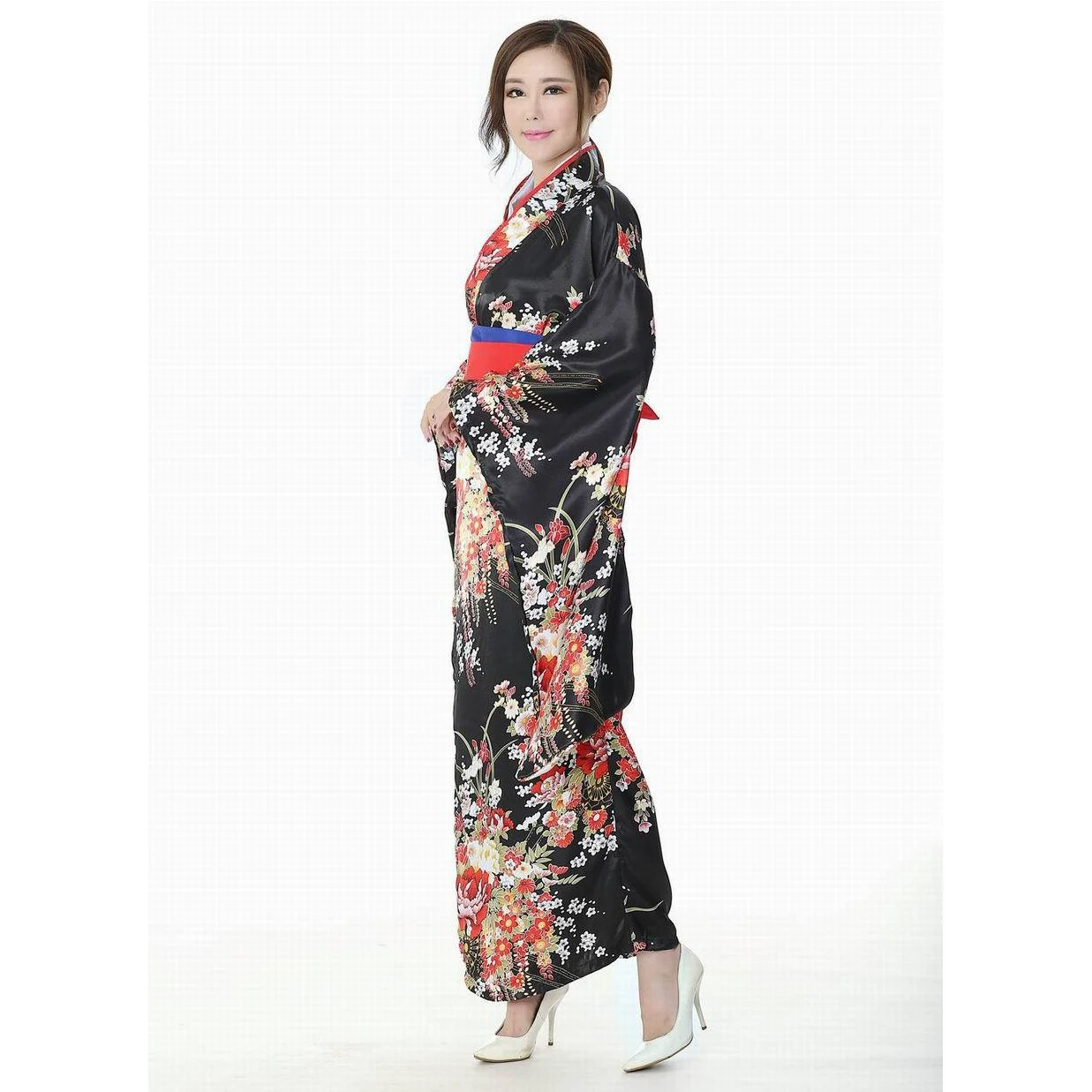 Japanese Traditional Flower Geisha Kimono Vintage Women Stage Show Costume Halloween Cosplay Hell Girls Enma Women Sakura Suit