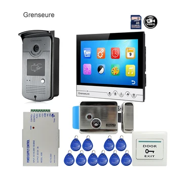 

Free Shipping 9" Color Screen UI Display Video Door Phone Intercom Recording System RFID Access Doorbell Camera + Electric Lock