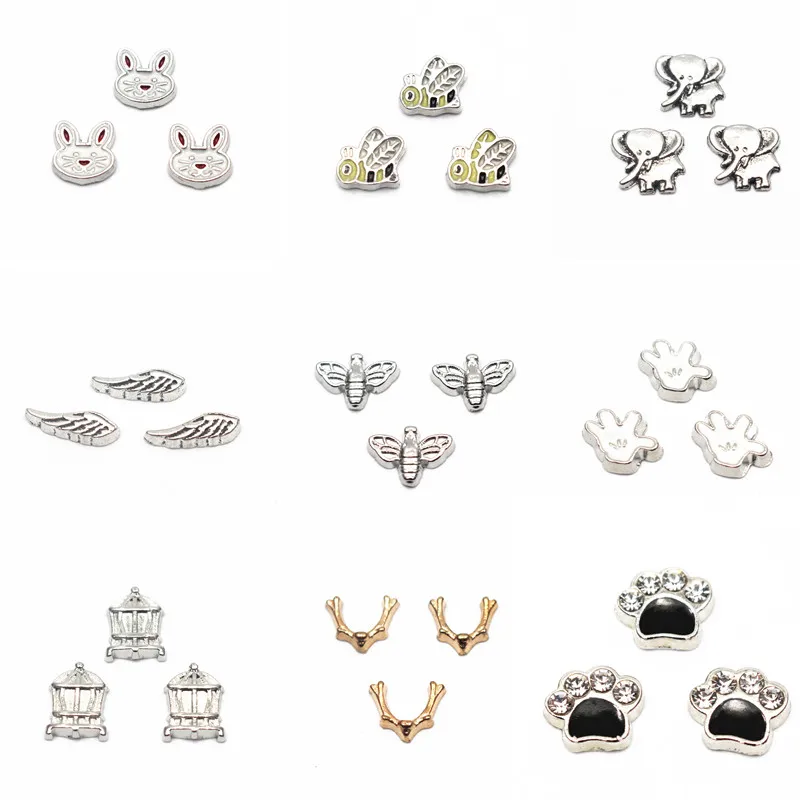 

New Arrival MIx 10pcs/lot animal rabbit dog paw floating charms living glass floating memory locket charms jewelry