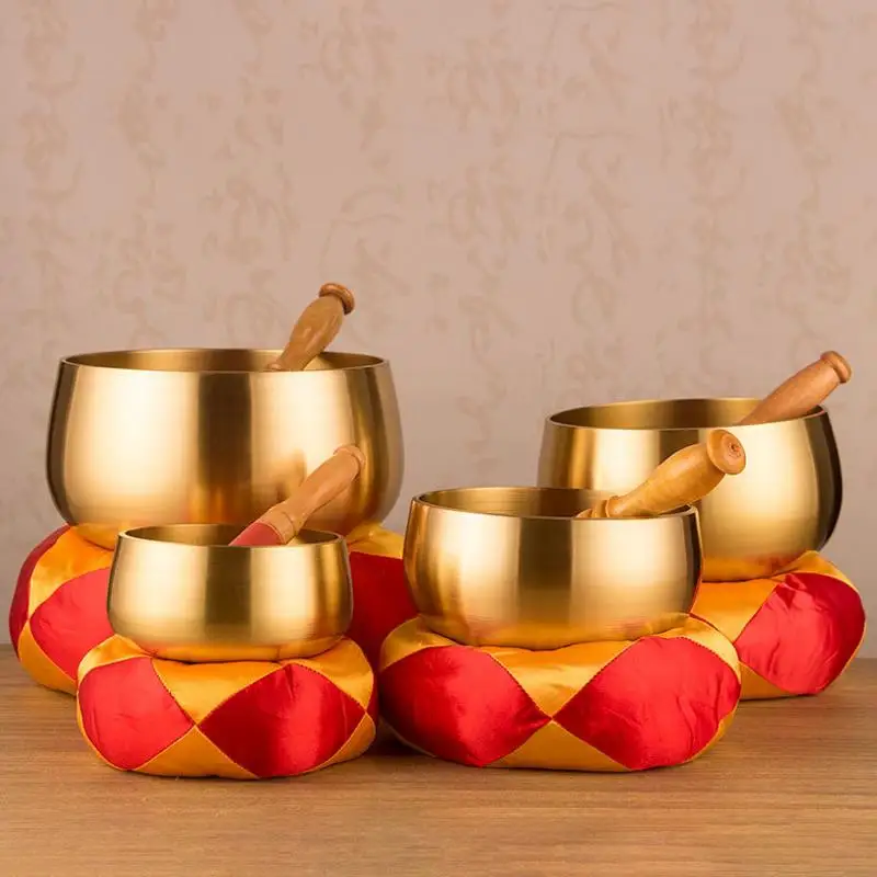 

High Quality Buddhism Decoration Brass Singing Bowls with Silk Cushion and Striker 4-7inch