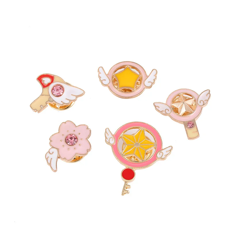 set Карта Captor Sakura Kero меч Косплей Броши Эмаль Булавка лацкан значок крылья звезда Сакура КИНОМОТО - Цвет: set
