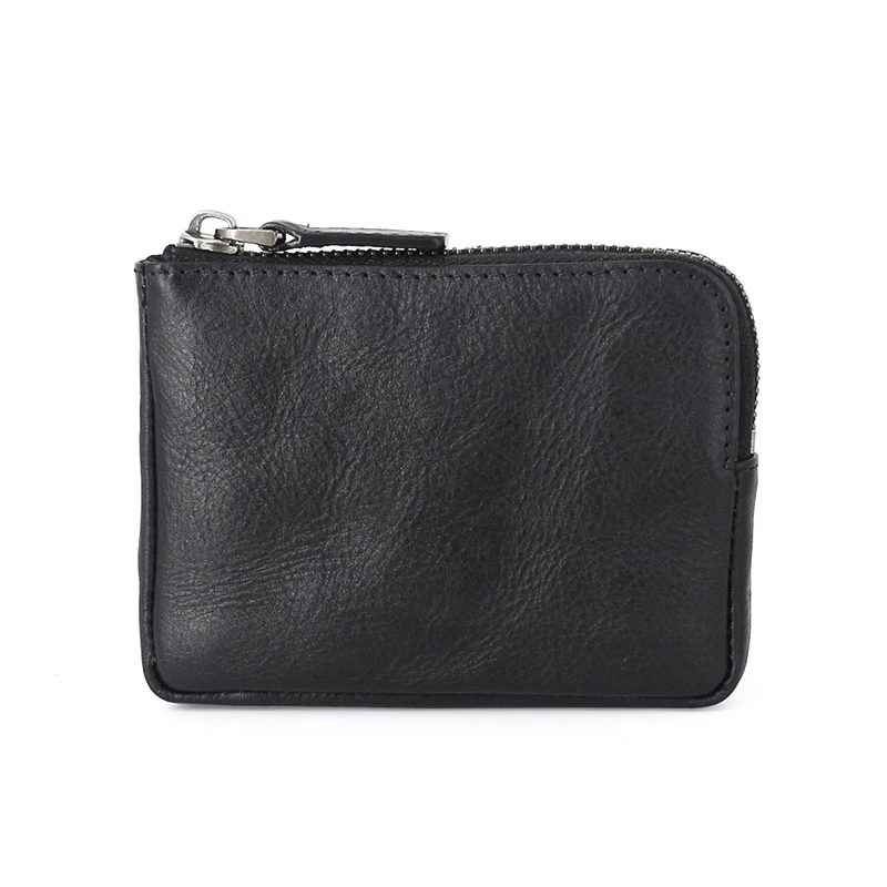 Zipper Wallets Women Genuine Leather Men Coin Purses Vintage Small Change Purses Wrinkled Cowhide Pouch Credit Card Money Bag