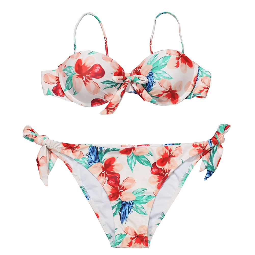 Sexy Women Floral Print High Waist Swimsuit Bikini Set Push Up Swimwear ...