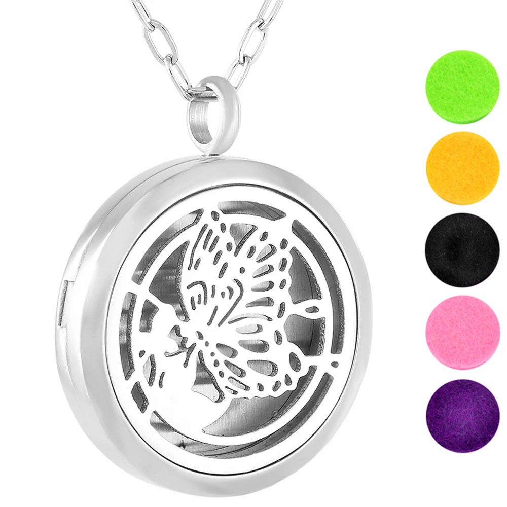 

IJP0144 Diffuser Butterfly Necklace Aromatherapy Gift Set - 316L Surgical Grade Stainless Steel Hypo-Allergenic Locket Pendant