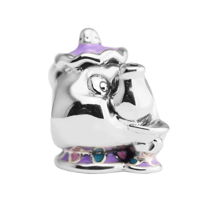 

QANDOCCI Beads Fits Pandora Bracelets 100% 925 Sterling Silver Jewelry Mrs. Potts & Chip, Mixed Enamel Original Charms