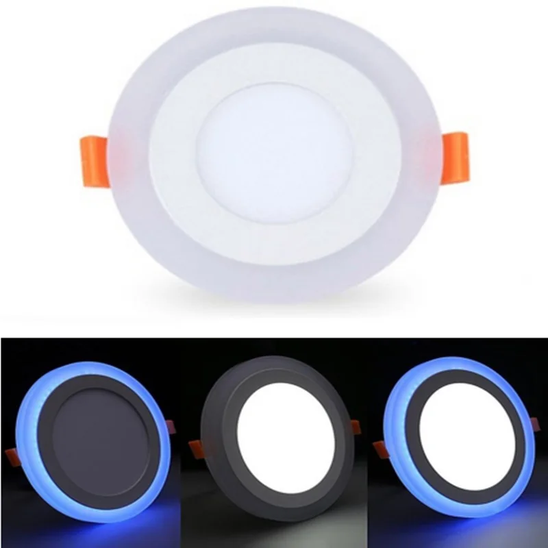 

Blue+White Round LED Panel Downlight 6W 9W 16W 24W Double LED Panel Lights AC85-265V Recessed Ceiling Panel Lamps CE ROHS