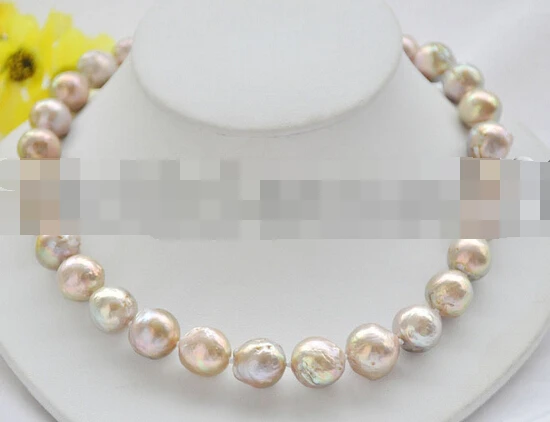 

free shupping 08151 Big 15mm PEACOCK-LAVENDER ALMOST ROUND Edison KESHI PEARL NECKLACE (A0513)