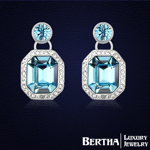 

Luxury Blue Earrings For Women Crystals from Swarovski Brincos Fashion Jewelry Top Quality Bijoux