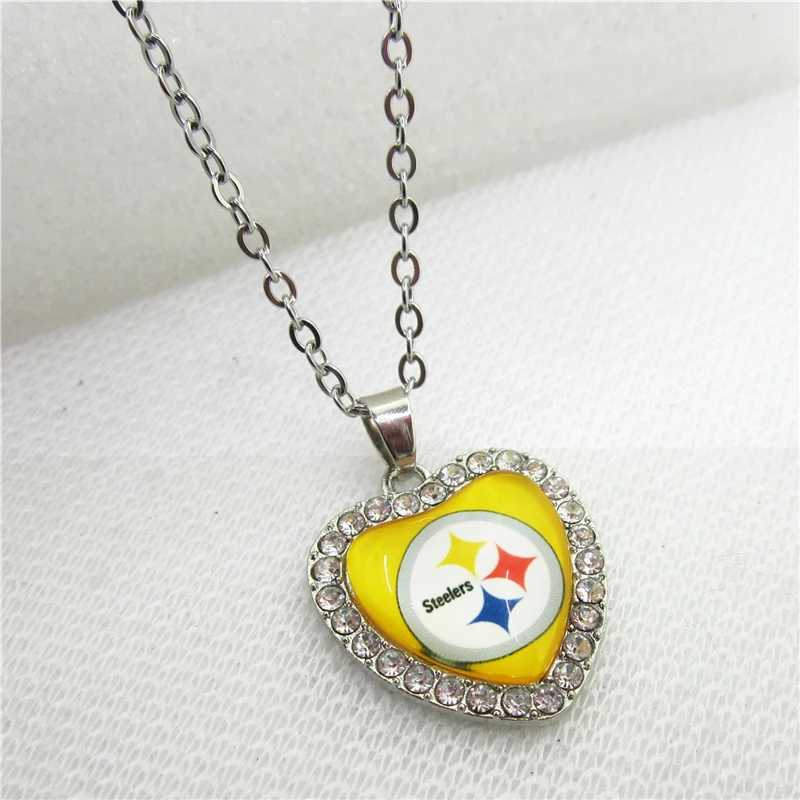 10pcs/lot USA Pittsburgh Steelers Heart Necklace Pendant Jewelry With