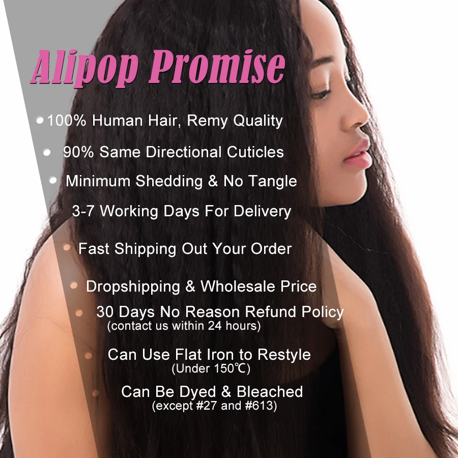  ALIPOP Pre Plucked Peruvian Kinky Straight Lace Frontal Closure With Baby Hair Remy Human Hair Natu