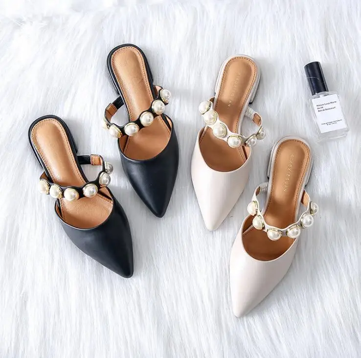 EFFGT-2019-Women-Brand-Slippers-low-heel-Women-Casual-Slipper-Slip-On-Mules-Slides-Pearl-Pointed