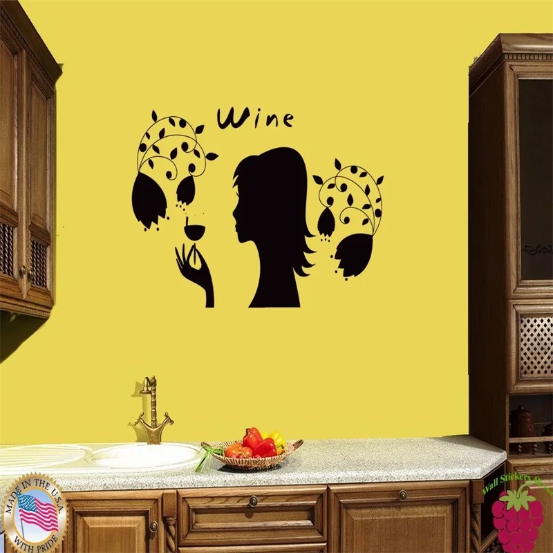 

Wall Sticker Girl Wine Vine Grape Cool Modern Decor For Kitchen