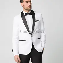 Индивидуальные Белый Жених Смокинги для женихов Черная шаль нагрудные Жених костюм Slim Fit Мужская Свадебная вечеринка Костюмы дружки Best человек наряд