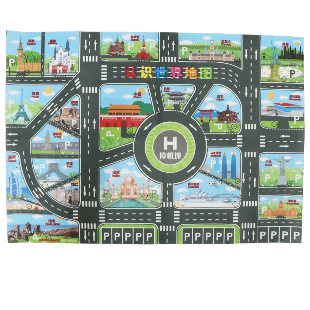 Traffic Road Play Mat Toy Car & Track Game World Map Carpet Rugs Educational Play Mats Set