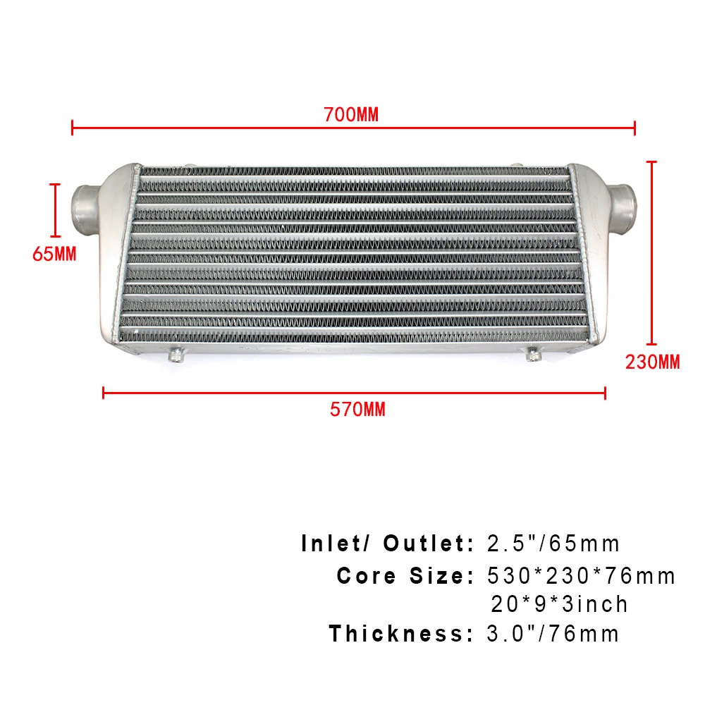 Гоночный автомобильный интеркулер 530*230*76 мм алюминиевый радиатор 20'* 9'* 3' 2,5 дюймов вход 65 мм выход холодного воздуха для турбо радиадора