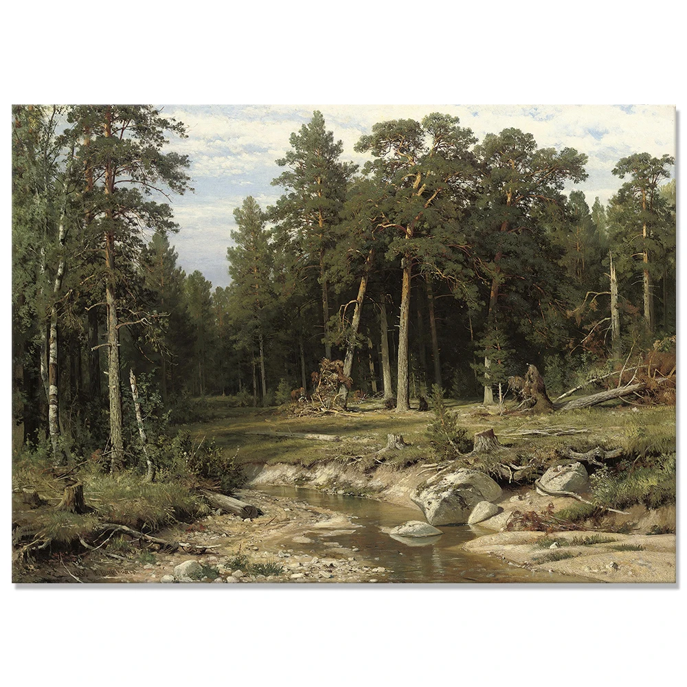 

Oil Painting Replica Print On Canvas Replica Famous Painter Ivan Ivanovich Shishkin Landscape Forest Creek For Bedroom DIY Frame