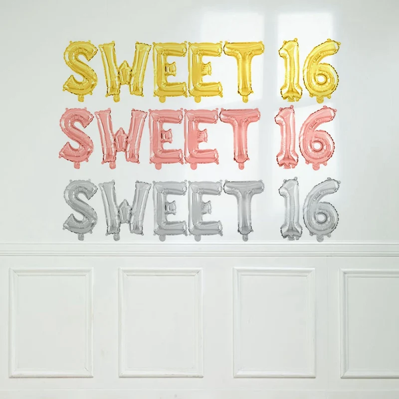 

7pcs/lot Rose Gold Sweet 16inch Sixteen 16th Birthday Party Decoration Sweet Girls Happy Birthday Donut Balloon Event Supplies