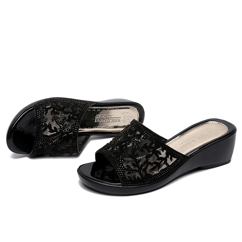 Aphixta/обувь на танкетке; женские шлепанцы; роскошная женская летняя обувь с открытым носком; черные шлепанцы; женские шлепанцы; пляжные сандалии с открытым носком