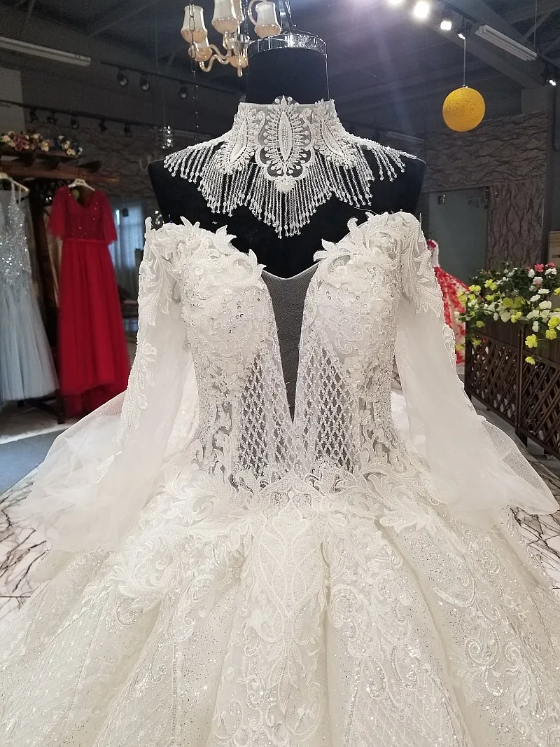 Винтаж Vestido De Noiva 2018 мусульманское свадебное платье бальное платье одежда с длинным рукавом кружево Дубай арабское свадебное платье волны