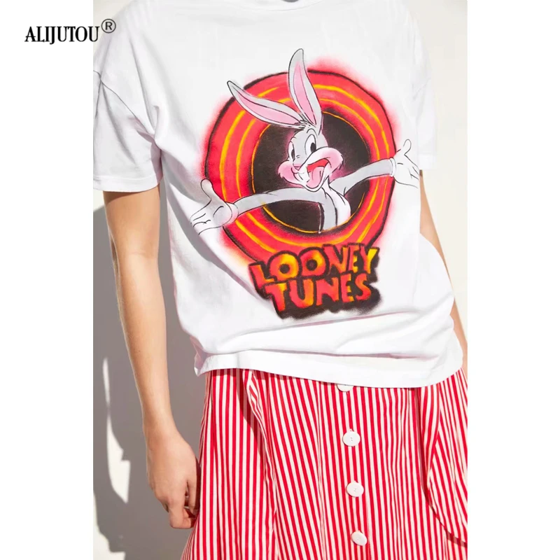 Warner Bros New Cute Cartoon Bugs Bunny T Shirts For Women Harajuku Totoro Fashion Girl Casual Tops Female Print Tees Zaraing
