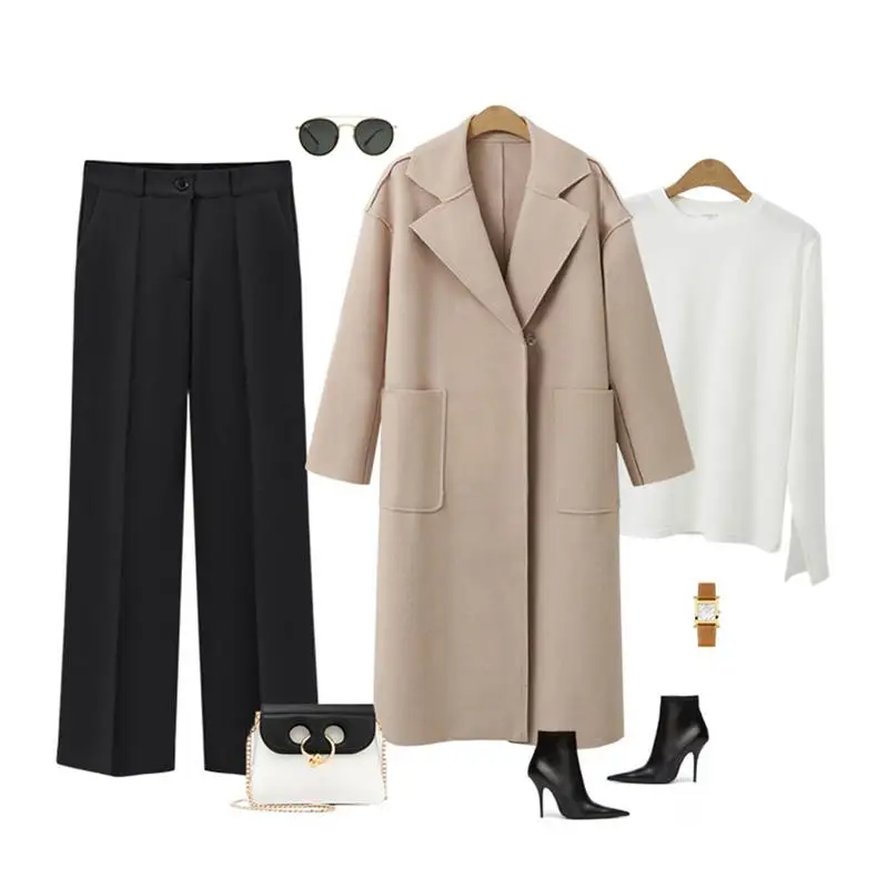 2019 NEW Spring Coat Women Wide Lapel Belt Pocket Wool Blend Coat Oversize Long Red Trench Coat Outwear Wool Coat With Belt S-XL