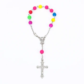 

120pcs/lot Religious Rosary Rainbow Color Acrylic Beads Rosary Bracelet Kid's Communion Baptism Favors Holy Plastic Mini Rosary