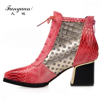 

Fanyuan Autumn/Winter Ankle Women Boots Metal Decoration Zipper High Heels Thick Heels Pointed Toe Daytime Women Shoes