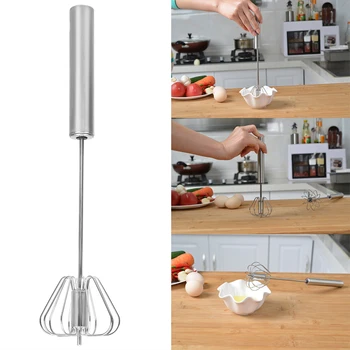 

Rotate Hand Egg Beaters Cooking Tool Semi-automatic Mixer Cream Stirring Manual Self Turning Stainless Steel Egg Beater