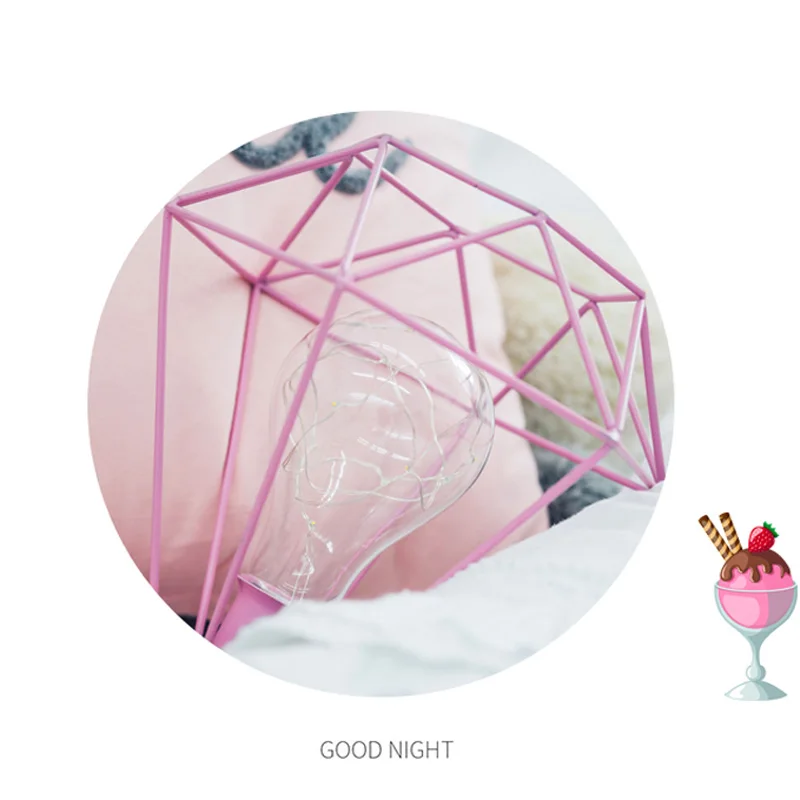 LED Iron Diamond Night Lights Candle Lamp Bar Store Table Desk Bedside Decor Bulb Pink Black Wedding Holiday Fairy Romantic Gift (17)