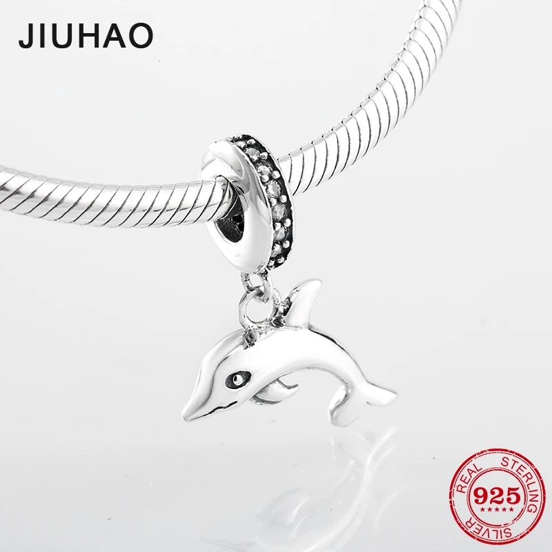 

100% 925 silver dolphin charms Pendants Animal beads with Crystal CZ Fit authentic pandora bracelets necklaces jewelry making