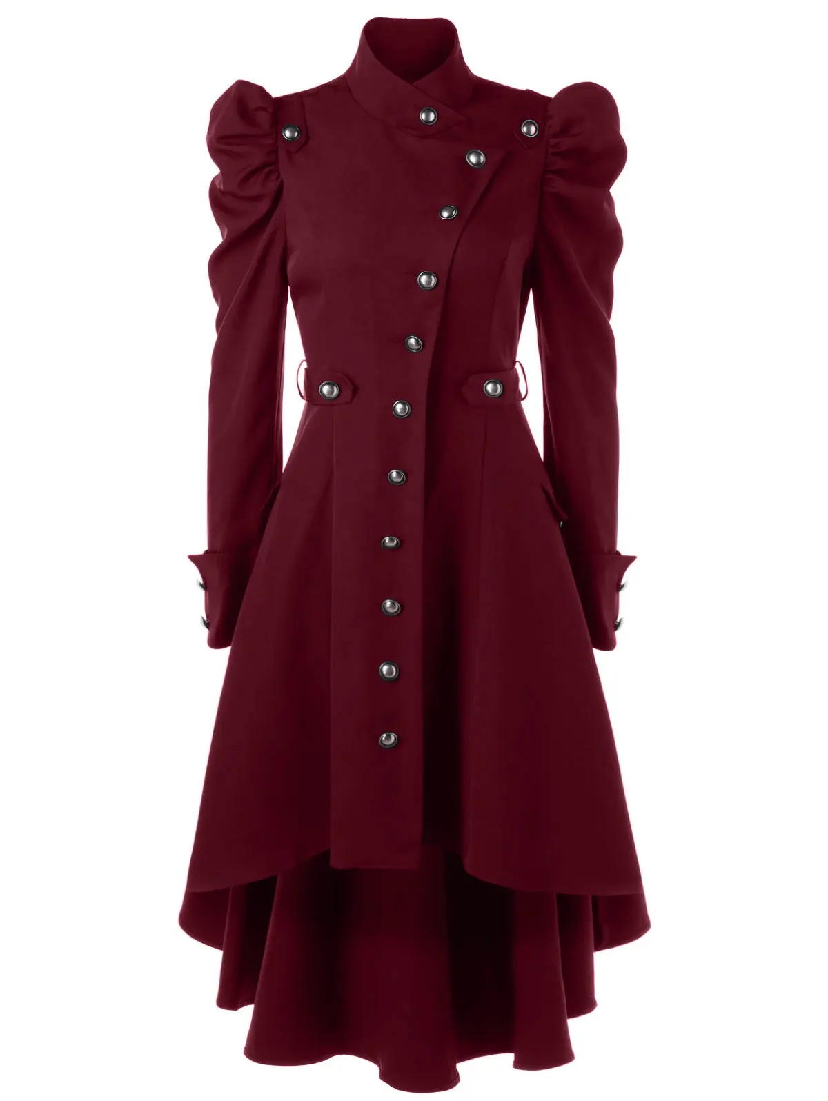 

Puff Shoulder Single Breasted Vintage Solid 2019 Spring Coat Women Long Trench Coat Fashion Stand Collar Outerwear Female QH280