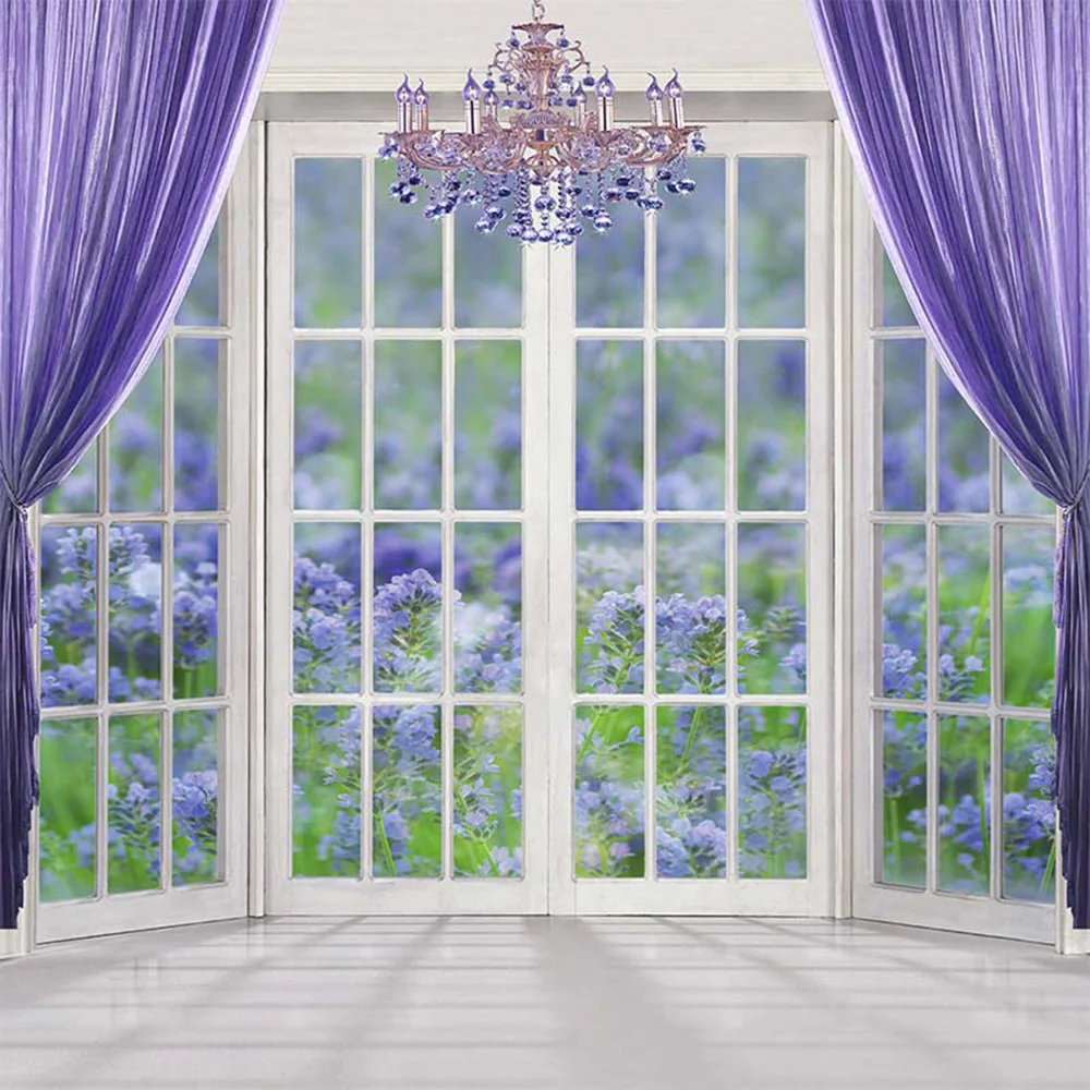 InteriorWindowPhotographyBackdropsVinylPurpleCurtainCrystal
