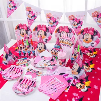 

Minnie Mouse Party Decorations for Kids Disposable Tableware Set Paper Napkins Straws Plate Cup Minnie Mouse Party Supplies