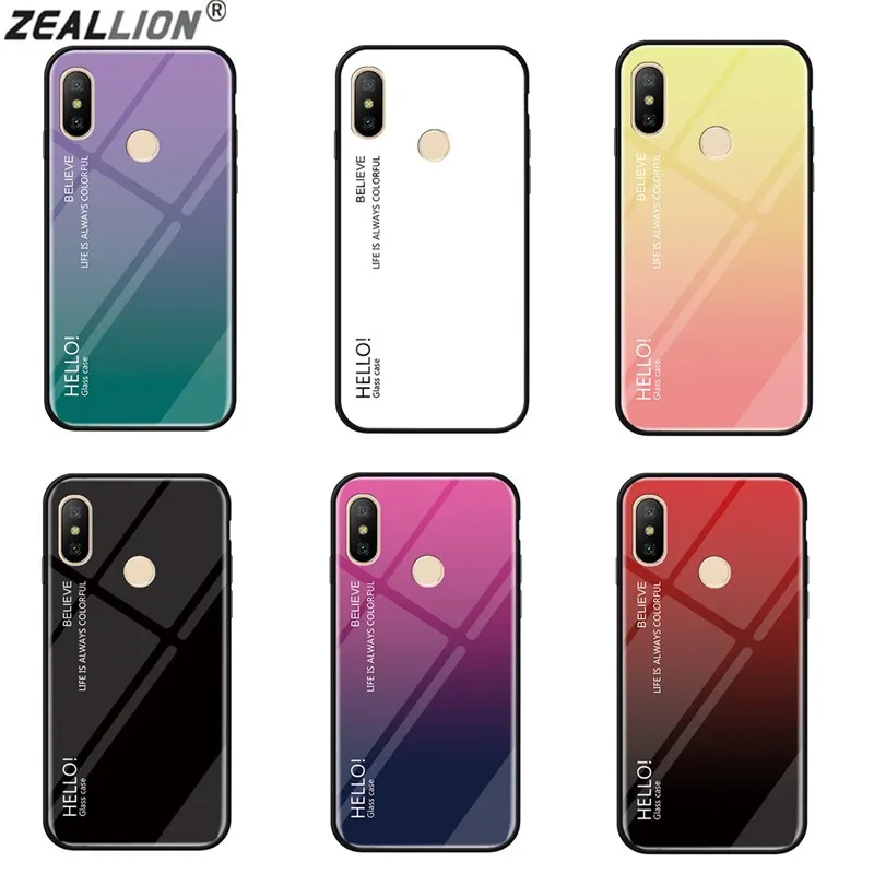 

ZEALLION For Xiaomi Mi5X 6X 8 8SE Max3 Redmi 5 Plus 6A 6 Pro Note 4X 5A S2 Gradient Tempered Glass Back Cover Soft Edge Case
