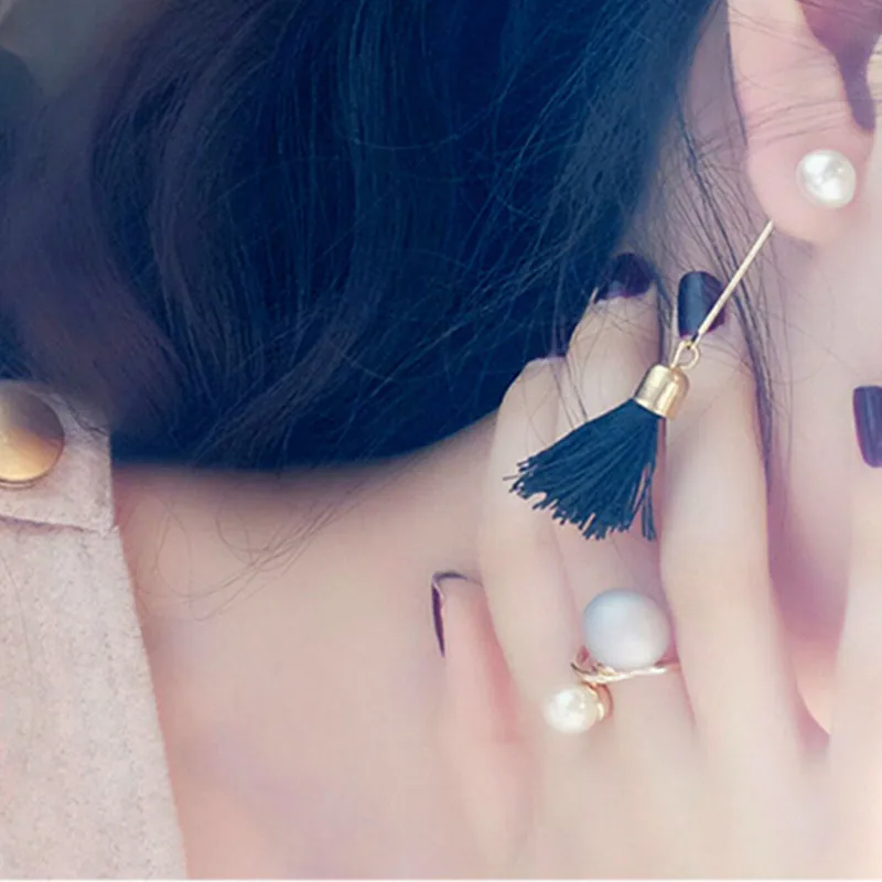 

Korean Star The Same Paragraph Fashion Imitation Pearl Tassel Earrings Wholesale Jewelry Earrings Female Long Section Vintage