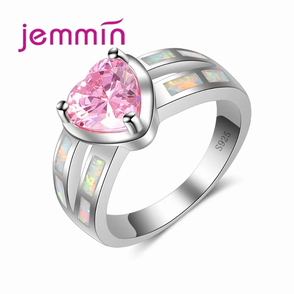 

Fine Wedding Rings With Heart Pink Crystal Romantic 925 Sterling Silver Engagement Proposal Finger Ring Brides Jewelry