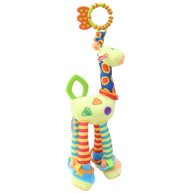 Plush Infant Baby Development Soft Giraffe Animal Handbells Rattles Handle Toys Hot Selling WIth Teether Baby Toy D-25