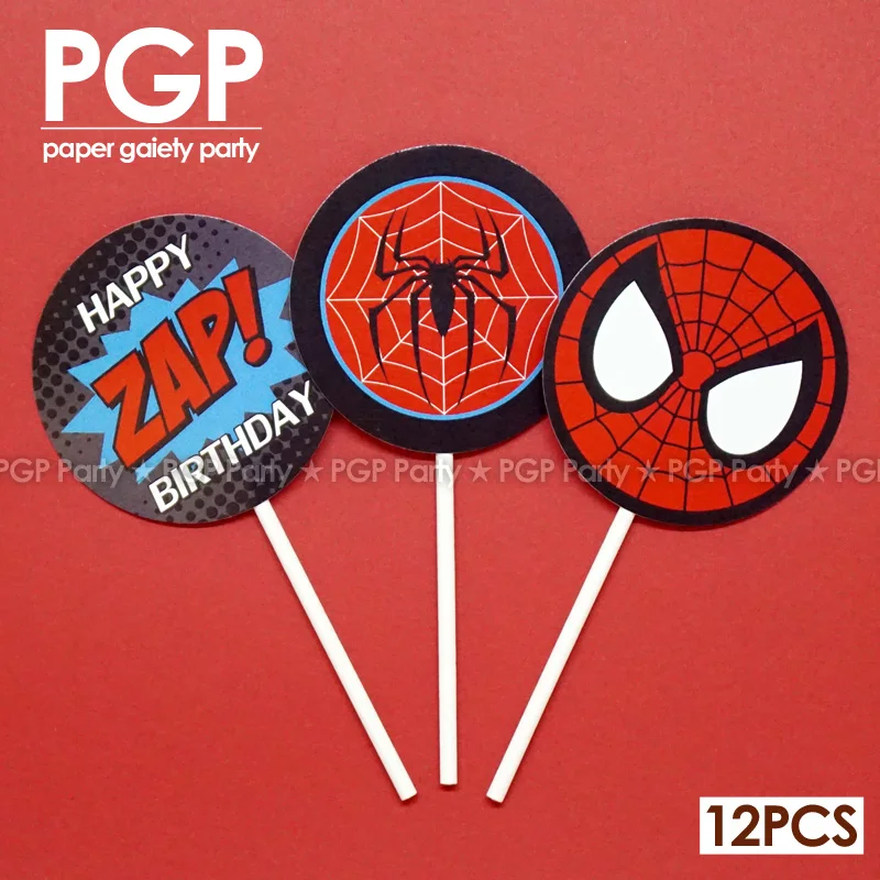 

[PGP] Spiderman Circle Cupcake Topper, Kids Boy 1st First Second 2nd 3rd 4th 5th 6th Birthday Party Superhero Cartoon Decoration