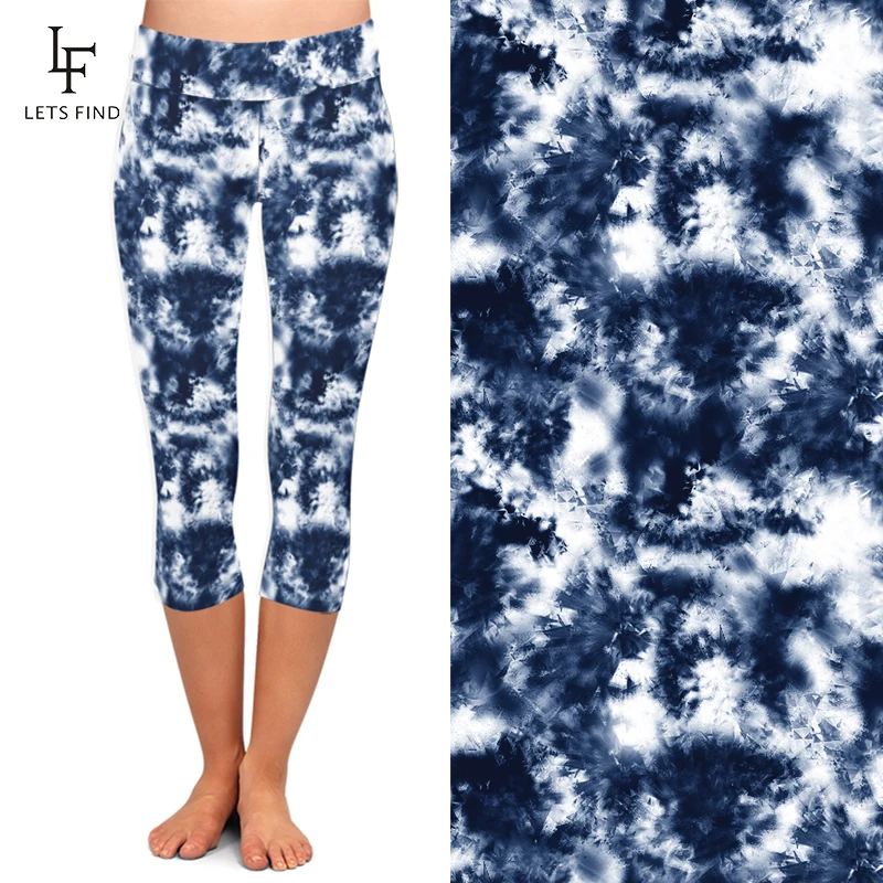 LETSFIND модные новые женские Леггинсы Капри с высокой талией 3D принт Tie dye до