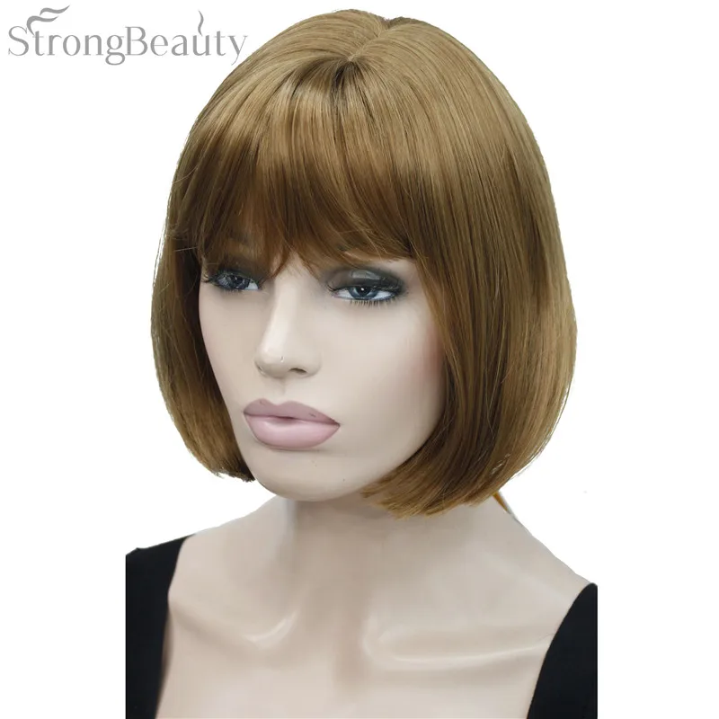 Strong Beauty Short Hair Synthetic Bob Wig Straight Blond/silver Gray