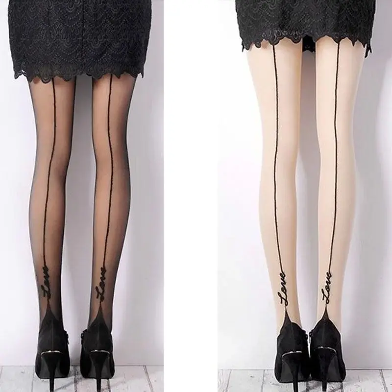 

1 Pair Female Sexy Pantyhose English Love Letter Tattoo Jacquard Stockings For Woman Girl