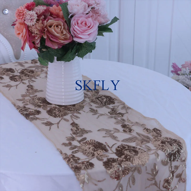 

RU021B New pattern 2019 free shipping hot Custom made Wedding fancy popular shinny gold embroideried sequin table runner