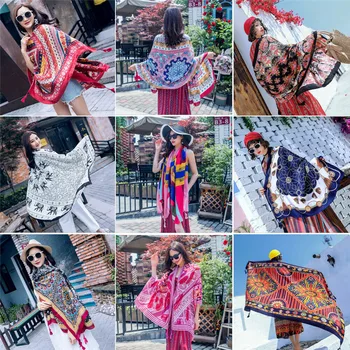 

Summer Women Ethnic Long Shawl Sunscreen Bohemian Scarf Travel Vacation Sunshade Shawl Beach Towel