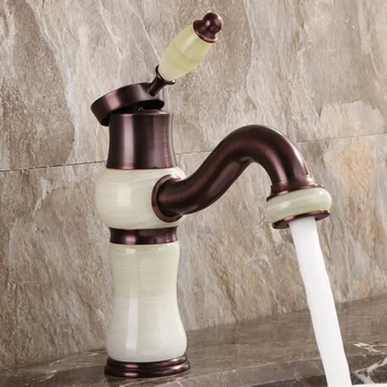 

High quality Bathroom luxury brown Bronze Brass Jade Hot and cold Water tap European Basin Faucet Sink Mixer Tap Faucet